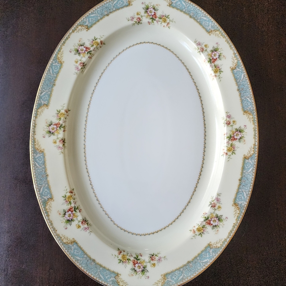 Noritake China BlueDawn 622 Unusual X-Large Serving Platter 18" Japan Gold Rim